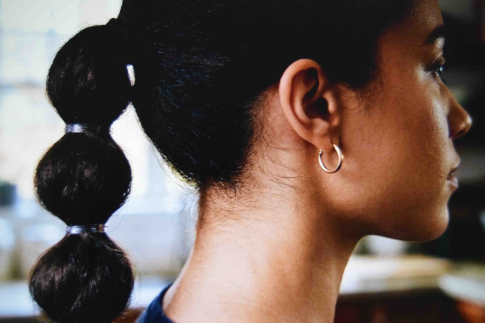 Bubble ponytail with five evenly spaced sections running down the length