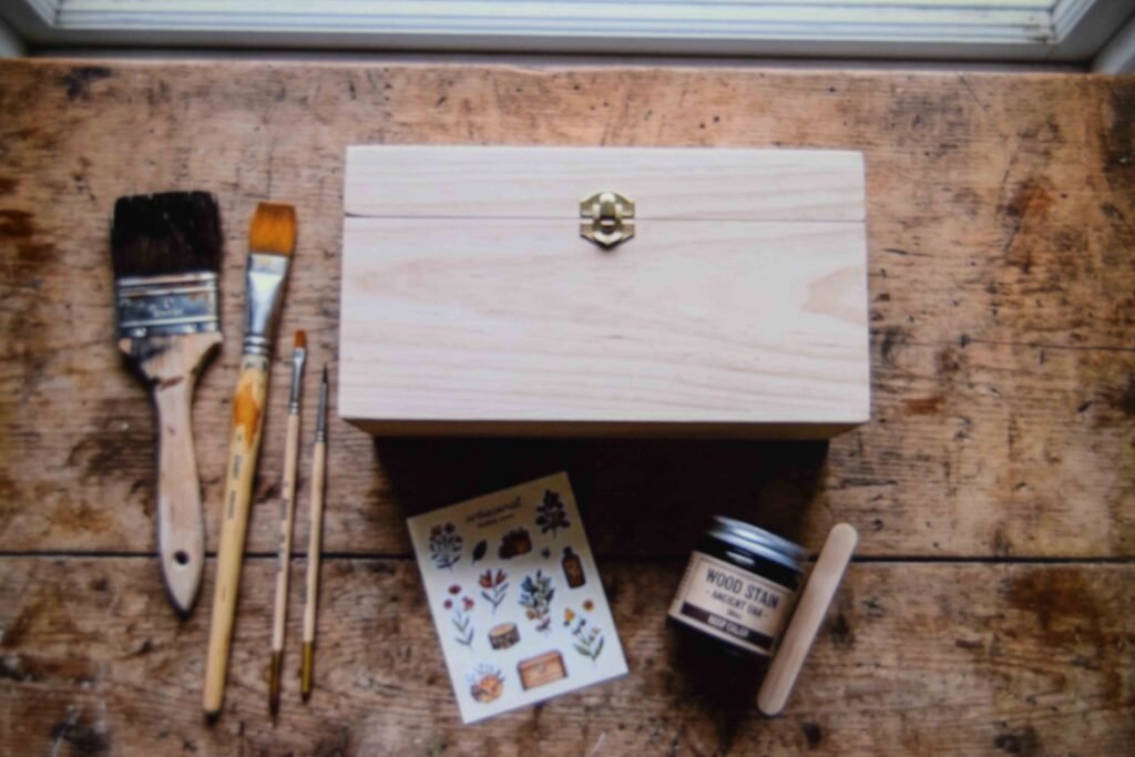 A basic supply setup showing what a keepsake box project costs to put together