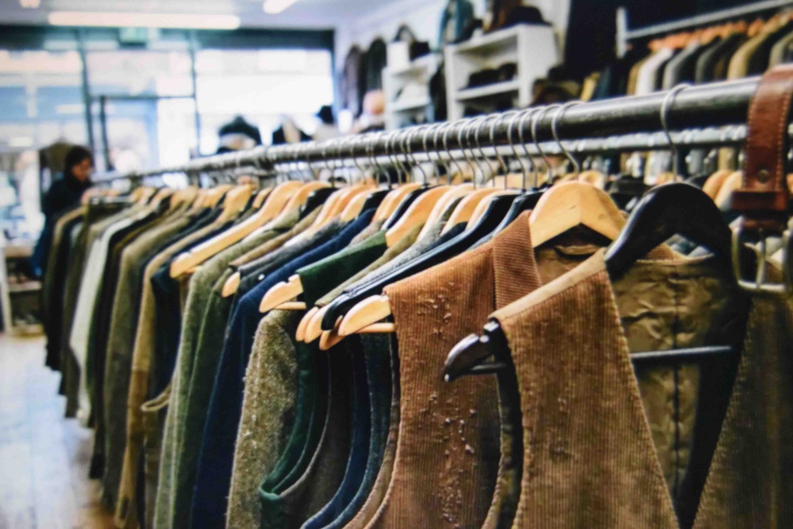 A secondhand rail of waistcoats and belts as the best value source