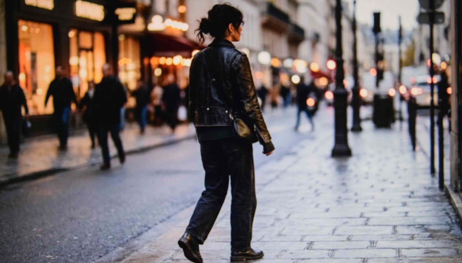 A black baggy jeans outfit built around texture in the knit and jacket