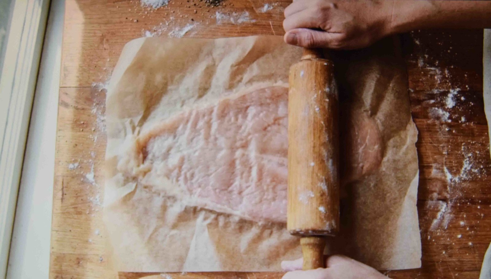Pounding the thick end for an easy air fryer chicken breast that cooks evenly