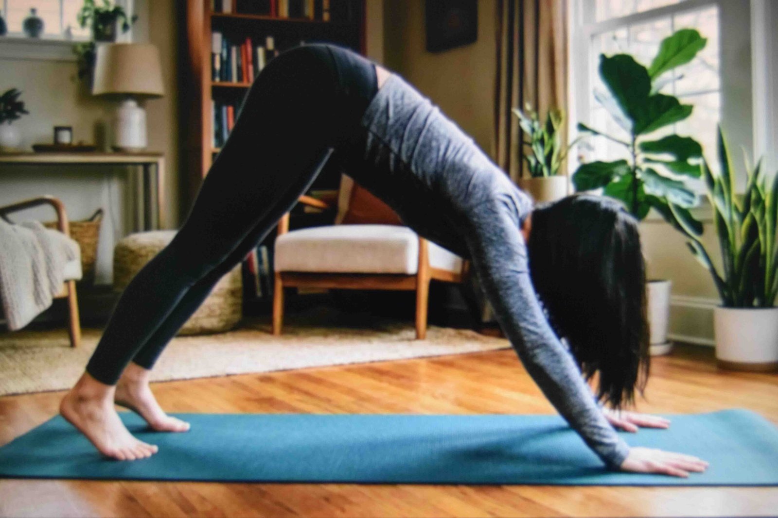 The inversion method done in a yoga position as a hair growth practice