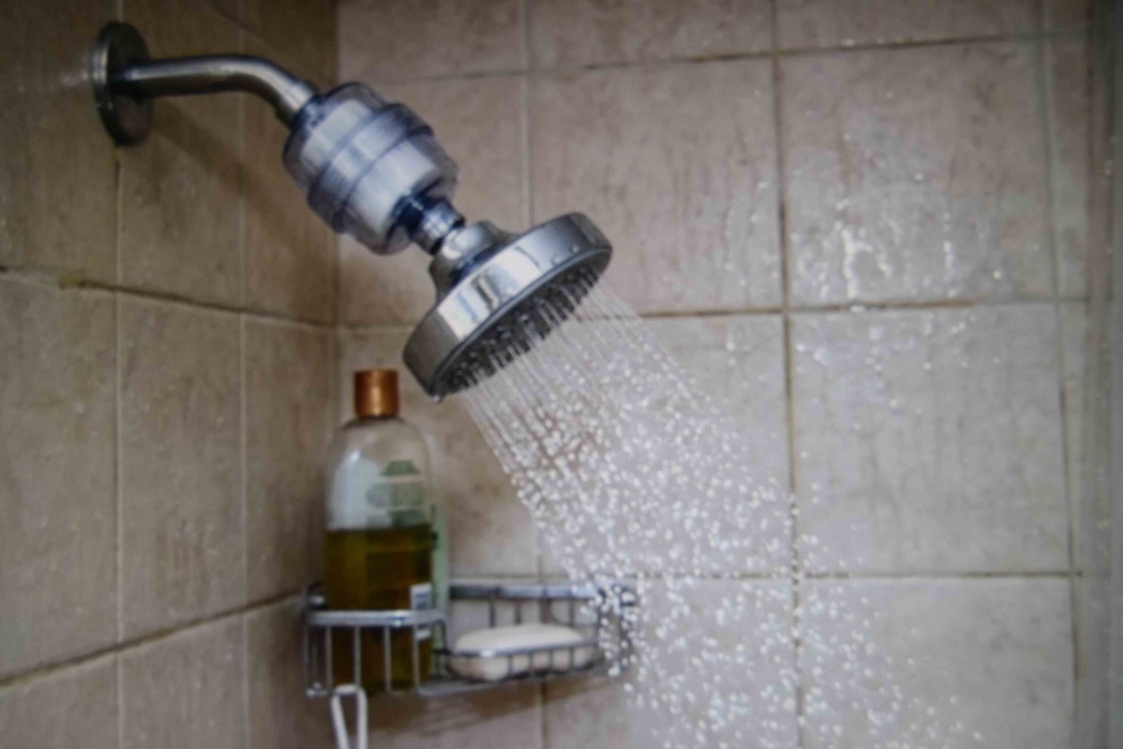 A filtered shower head set up for gentler washing that supports hair health