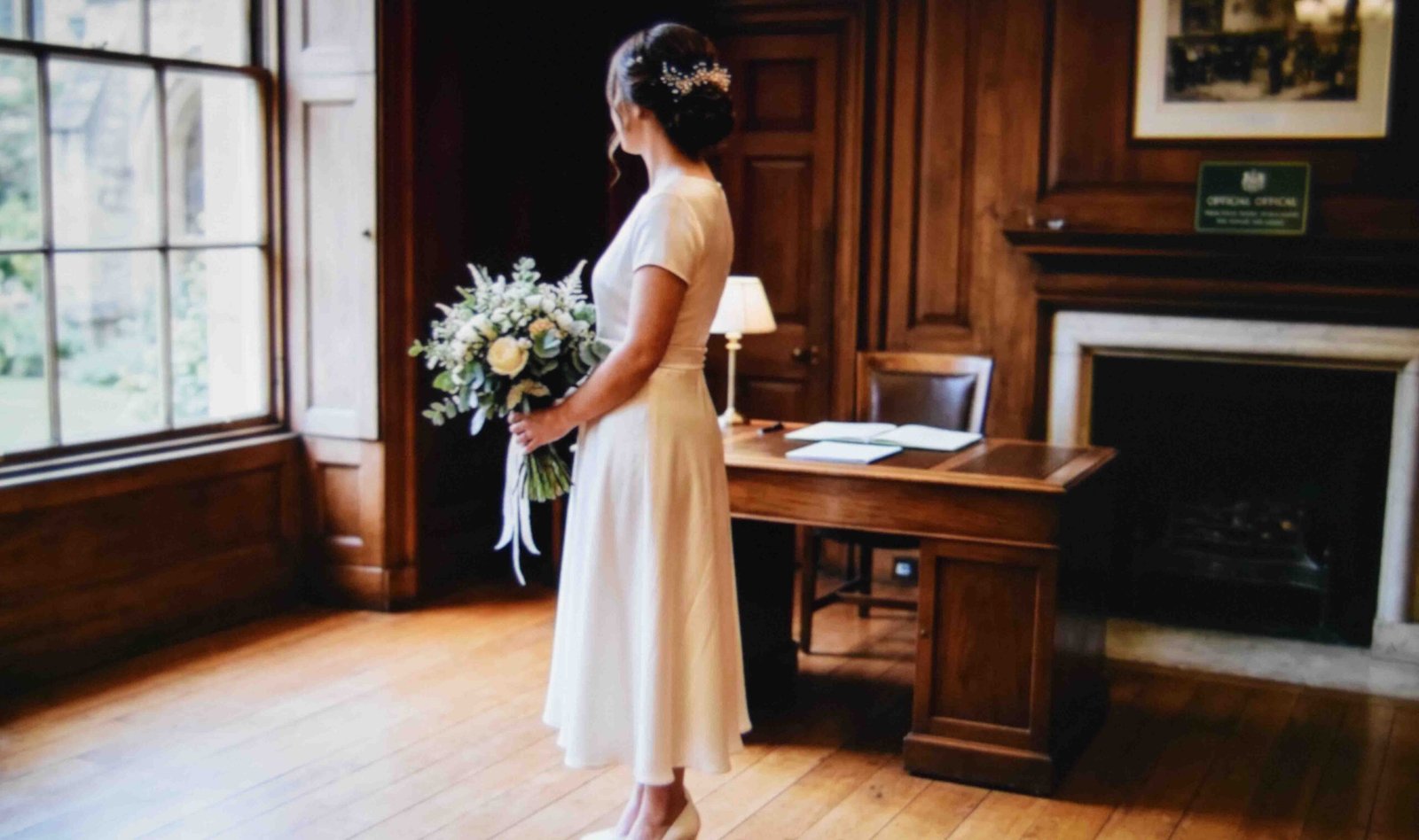 A tea length silk gown among the simple wedding dresses for women over 50