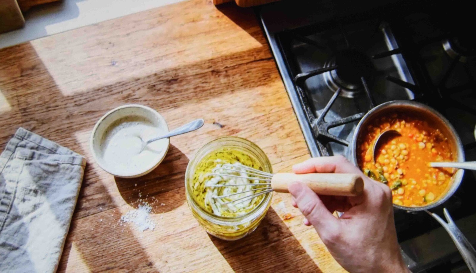 Discard whisked into a dressing showing an unbaked way to use it up